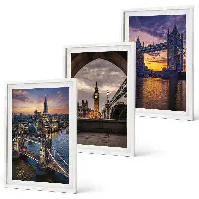 Three-piece wall art set city bridges and clock towers design