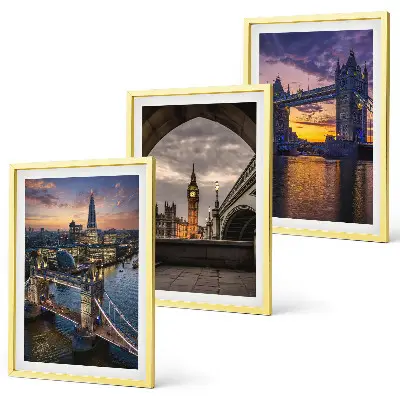 Three-piece wall art set city bridges and clock towers design