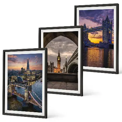 Three-piece wall art set city bridges and clock towers design