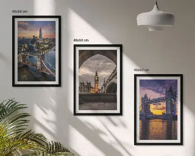 Three-piece wall art set city bridges and clock towers design