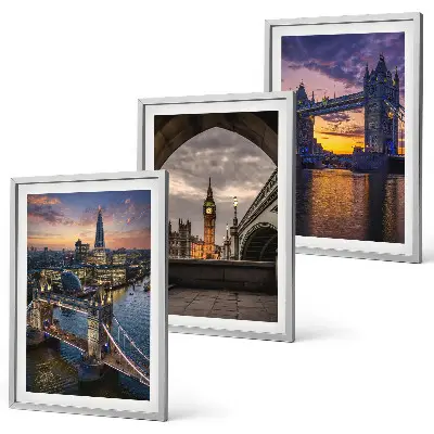 Three-piece wall art set city bridges and clock towers design