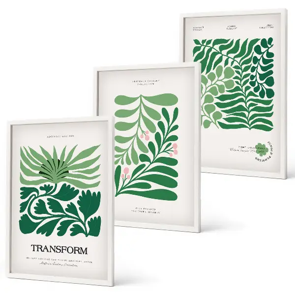 Green leaf wall art set set of 3 framed pieces