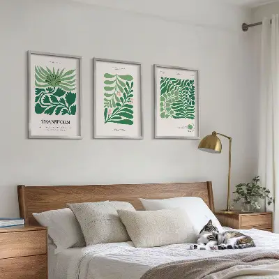 Green leaf wall art set set of 3 framed pieces