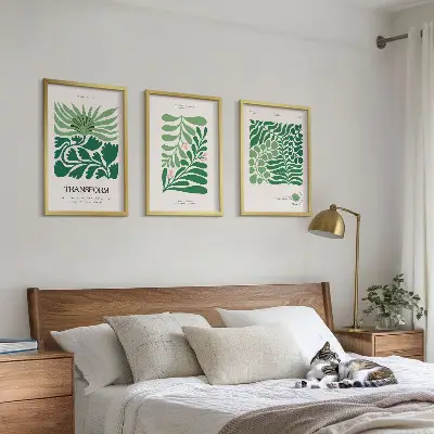 Green leaf wall art set set of 3 framed pieces