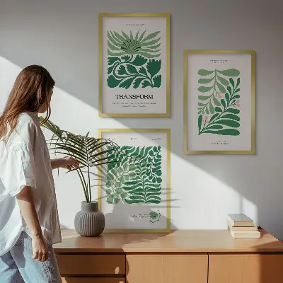 Green leaf wall art set set of 3 framed pieces