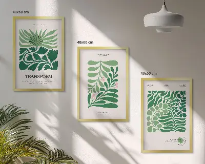 Green leaf wall art set set of 3 framed pieces