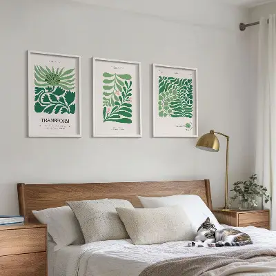 Green leaf wall art set set of 3 framed pieces
