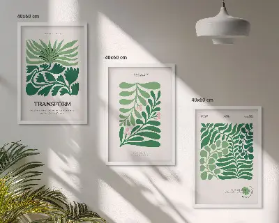 Green leaf wall art set set of 3 framed pieces