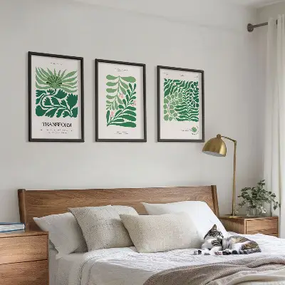 Green leaf wall art set set of 3 framed pieces