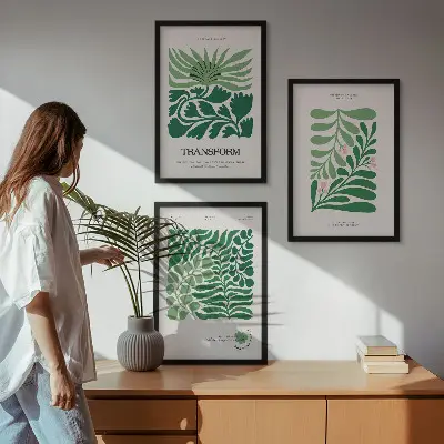 Green leaf wall art set set of 3 framed pieces