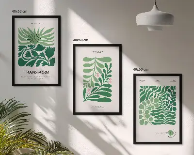 Green leaf wall art set set of 3 framed pieces