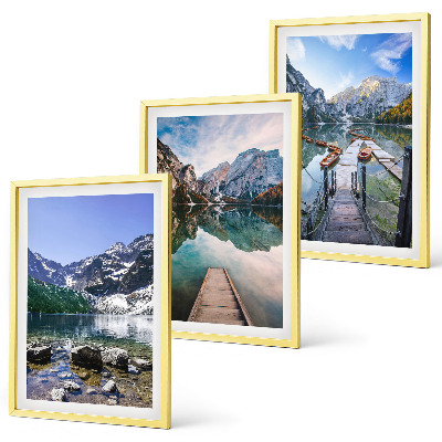 Three-piece wall art piece Mountains, lakes, wooden piers