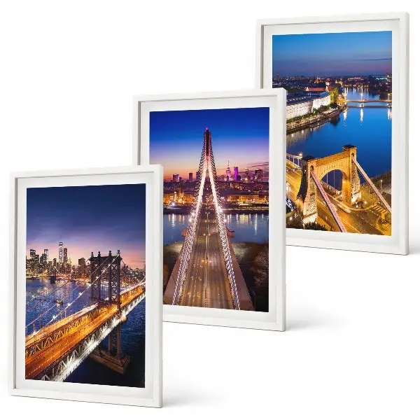 Three-piece wall art set cities at night featuring bridges and rivers