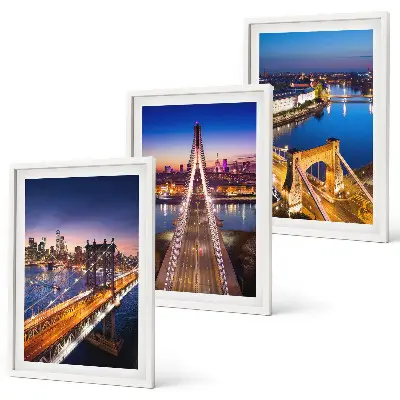 Three-piece wall art set cities at night featuring bridges and rivers
