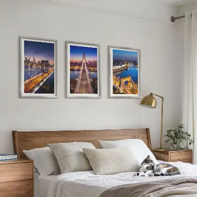Three-piece wall art piece Cities at night bridges rivers