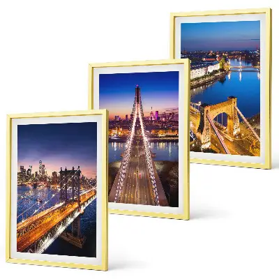 Three-piece wall art set cities at night featuring bridges and rivers