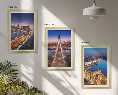 Three-piece wall art set cities at night featuring bridges and rivers