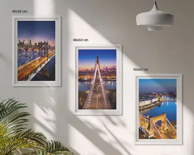 Three-piece wall art set cities at night featuring bridges and rivers