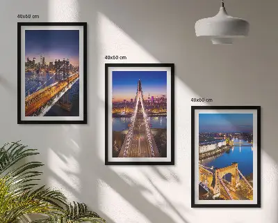 Three-piece wall art set cities at night featuring bridges and rivers