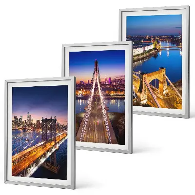 Three-piece wall art set cities at night featuring bridges and rivers