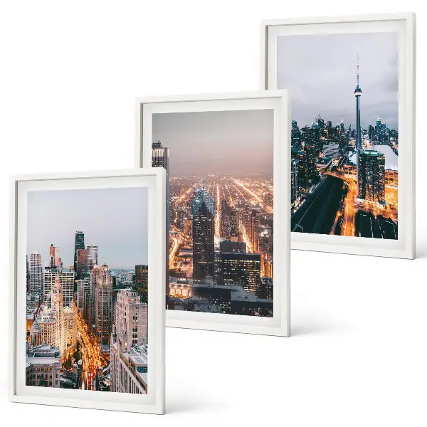 Cities at night skyscrapers lights wall art set of 3 framed pieces