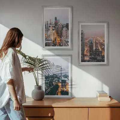 Cities at night skyscrapers lights wall art set of 3 framed pieces