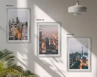 Cities at night skyscrapers lights wall art set of 3 framed pieces