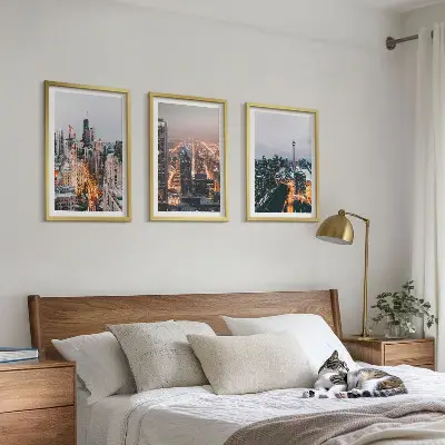 Cities at night skyscrapers lights wall art set of 3 framed pieces