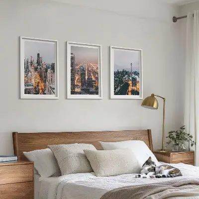 Cities at night skyscrapers lights wall art set of 3 framed pieces