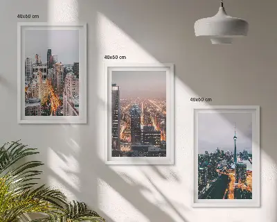 Cities at night skyscrapers lights wall art set of 3 framed pieces