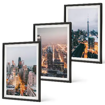 Cities at night skyscrapers lights wall art set of 3 framed pieces
