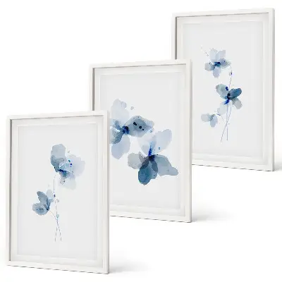 Blue flowers wall art set of 3 framed pieces