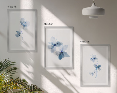 Set of 3 framed wall art pieces Blue flowers