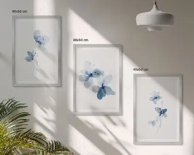 Blue flowers wall art set of 3 framed pieces