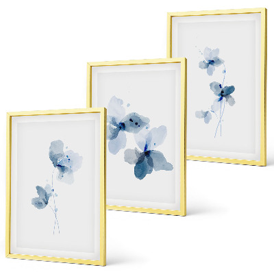 Set of 3 framed wall art pieces Blue flowers