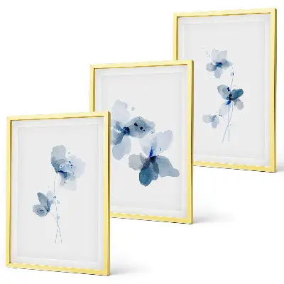 Blue flowers wall art set of 3 framed pieces