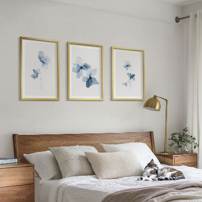 Set of 3 framed wall art pieces Blue flowers