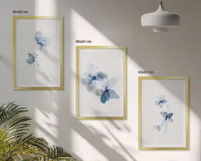 Blue flowers wall art set of 3 framed pieces