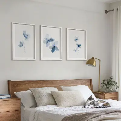 Blue flowers wall art set of 3 framed pieces