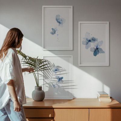 Set of 3 framed wall art pieces Blue flowers