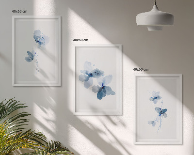 Set of 3 framed wall art pieces Blue flowers