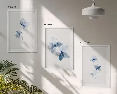 Blue flowers wall art set of 3 framed pieces