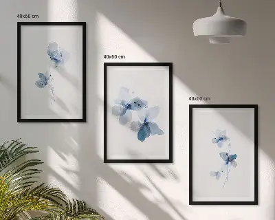 Blue flowers wall art set of 3 framed pieces