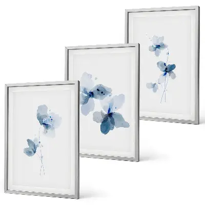 Blue flowers wall art set of 3 framed pieces