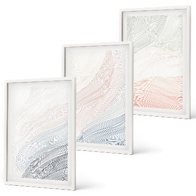 Set of 3 framed wall art pieces Abstract waves cardboard pastel