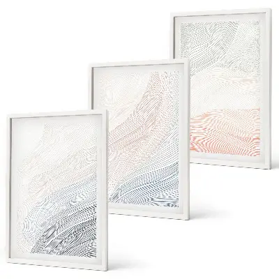 Set of 3 framed wall art pieces abstract waves on cardboard in pastel tones