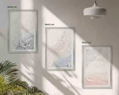 Set of 3 framed wall art pieces abstract waves on cardboard in pastel tones