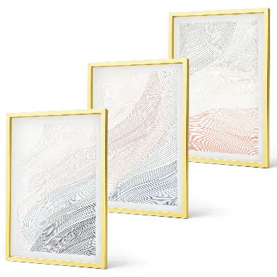 Set of 3 framed wall art pieces abstract waves on cardboard in pastel tones