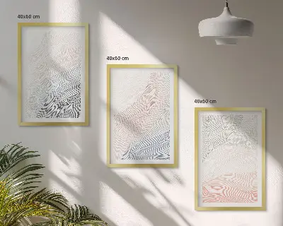 Set of 3 framed wall art pieces abstract waves on cardboard in pastel tones