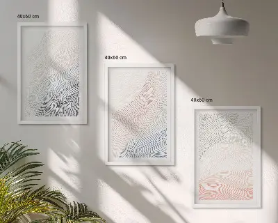 Set of 3 framed wall art pieces abstract waves on cardboard in pastel tones